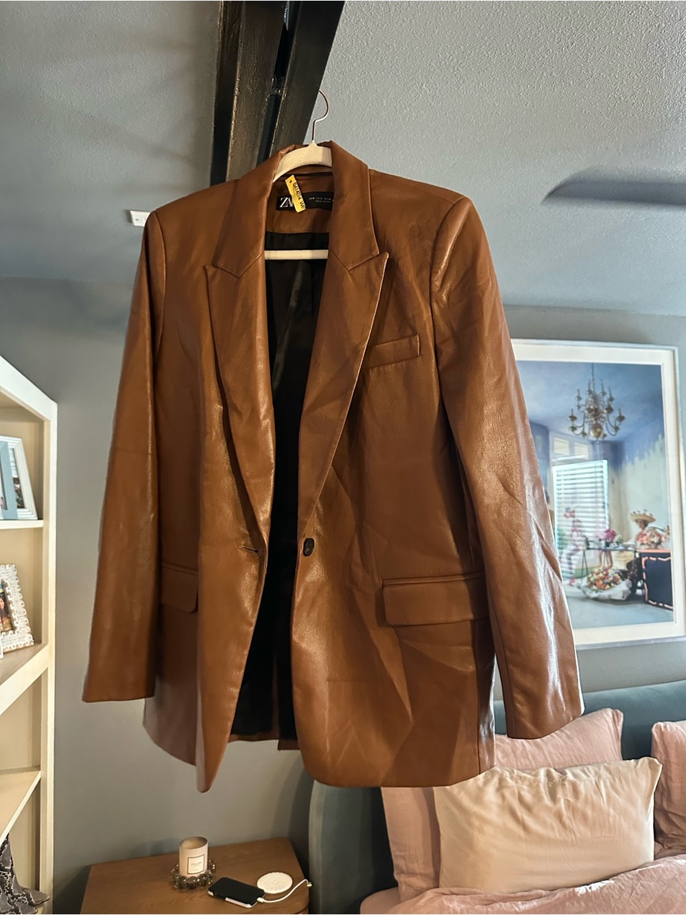 Brown Faux Leather Blazer Jacket